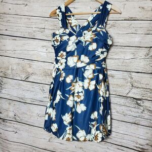Cocopear  Women  Crossover 1 piece Swimdress Blue Floral Skirted Swimsuit XL